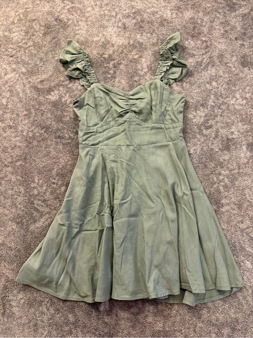 Francesca's Collections Sage Green Ruffle-Striped Fit-and-Flare Dress